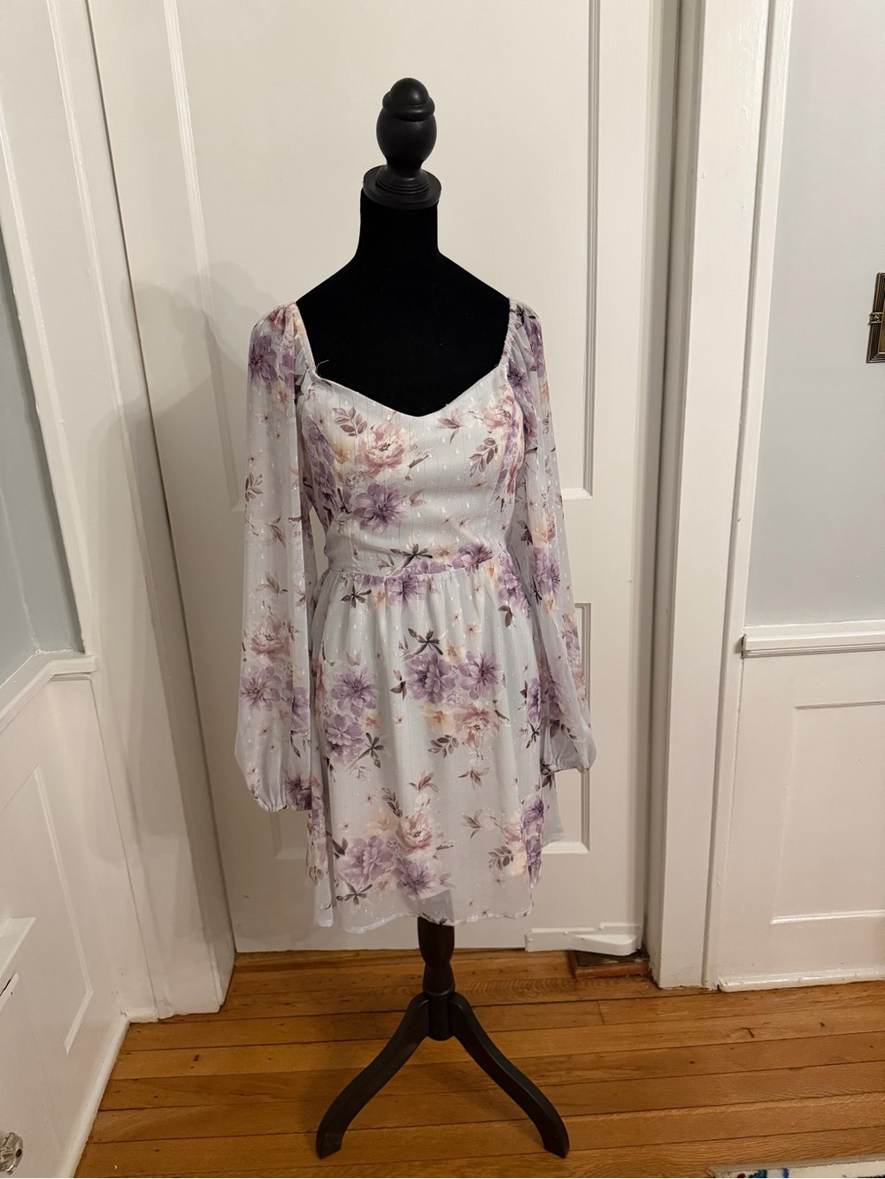 Altar'd State Lavender Floral Long-Sleeve Mini Dress
